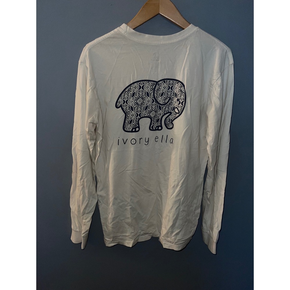 Ivory Ella Womens Small White Long Sleeve Organic Cotton Elephant Graphic Tee